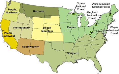 Map of US Forest Service National Forest System regions, with project... | Download Scientific ...