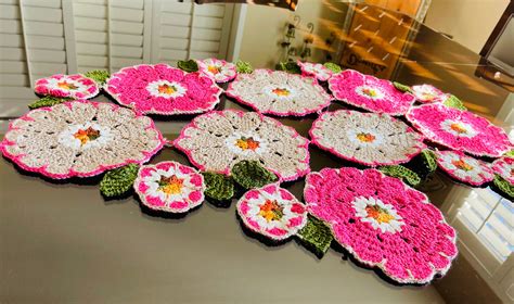 Crochet Table Runner Flowers and Leaves Handmade Crochet - Etsy