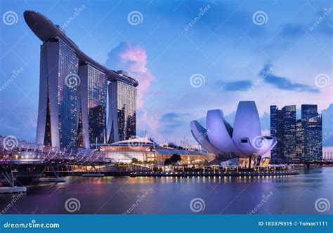 Singapore Skyline at the Marina Bay during Twilight Editorial Image ...