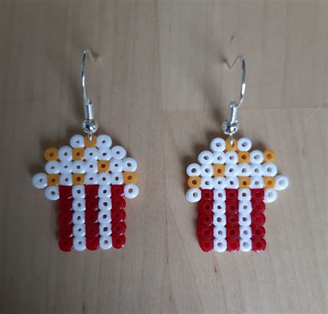 Popcorn Earrings - Hama | Easy perler bead patterns, Perler bead art ...