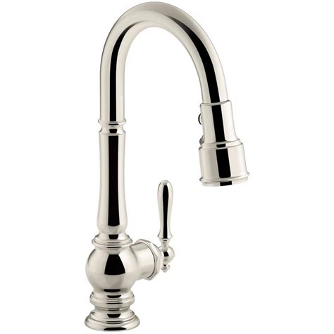 KOHLER Artifacts Single-Handle Pull-Down Sprayer Kitchen Faucet in Vibrant Polished Nickel-K ...