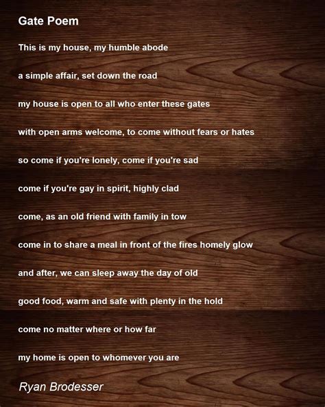 Gate Poem by Ryan Brodesser - Gate Poem Poem