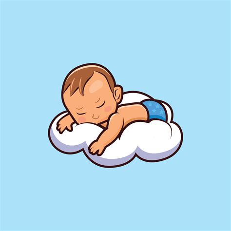 A cute baby sleeping on cloud vector illustration. Newborn smiling ...