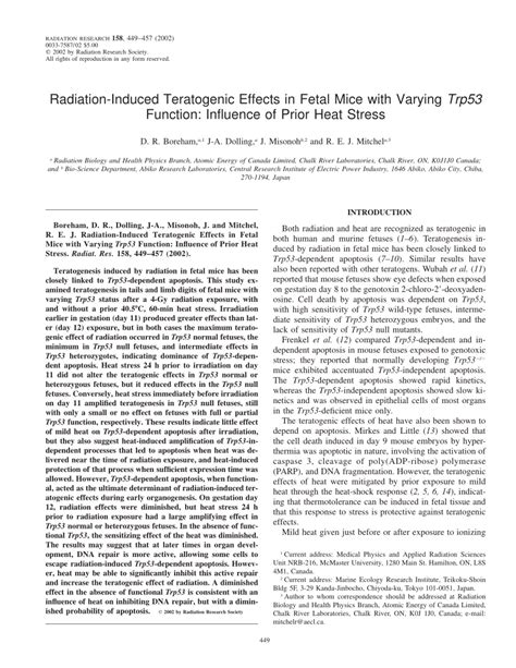 (PDF) Radiation-Induced Teratogenic Effects in Fetal Mice with Varying Trp53 Function: Influence ...