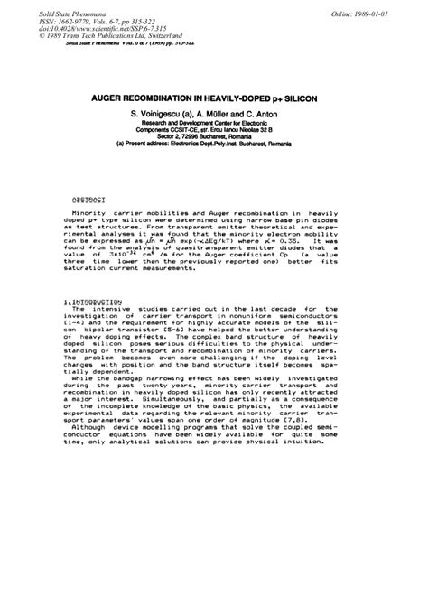 Auger Recombination in Heavily-Doped p+ Silicon | Scientific.Net