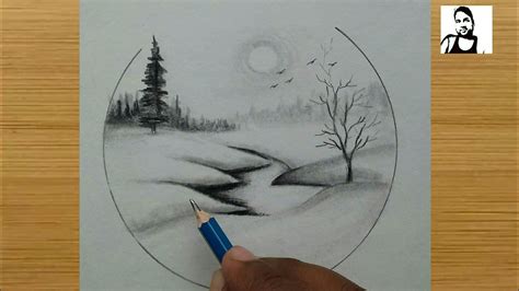 how to draw scenery of snowy mountain step by step / pencil sketch ...