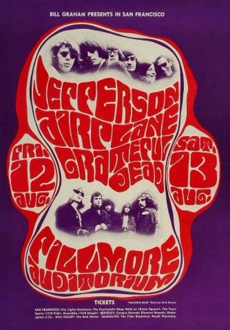 Jefferson Airplane Vintage Concert Poster from Fillmore Auditorium, Aug ...