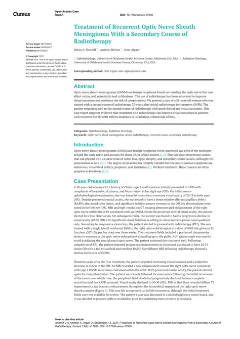 (PDF) Treatment of Recurrent Optic Nerve Sheath Meningioma With a ...