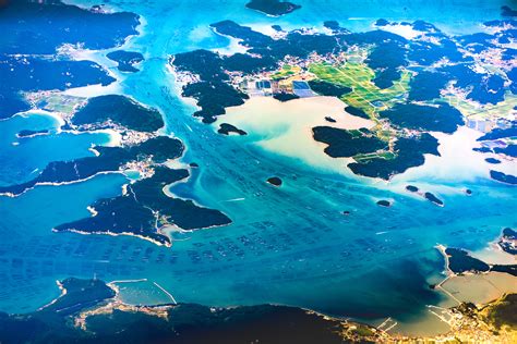 Aerial photo of the coastal villages dotted across Yeonggwang County, South Jeolla Province ...