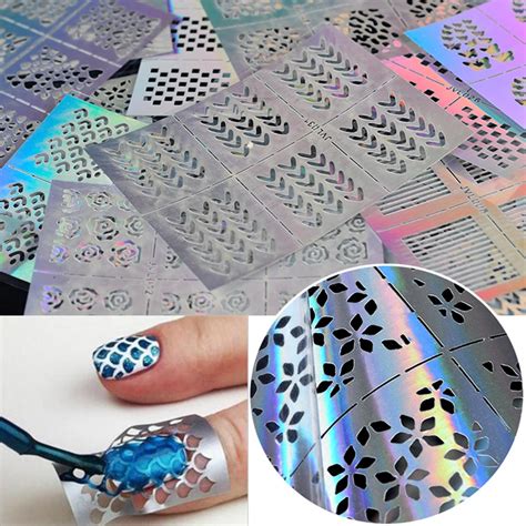 23 Sheets DIY Manicure Irregular Grid Stencil Reusable Nail Art Vinyls ...