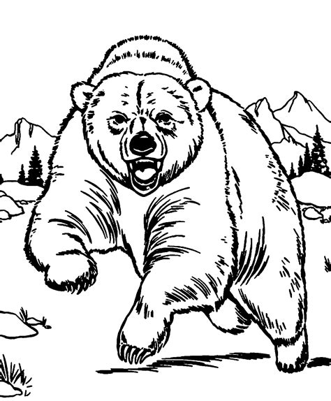 Aggressive and Angry Grizzly Bear Coloring Page - Print Color Craft