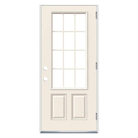 JELD-WEN 36 in. x 80 in. 12 Lite Primed Steel Prehung Left-Hand Outswing Front Door ...