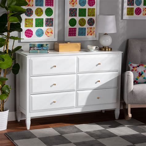 Baxton Studio Naomi Classic and Transitional White Finished Wood 6-Drawer Bedroom Dresser ...