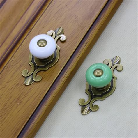 FAST SHIPPING 25MM Colored Ceramic Cabinet Knob Drawer Knob With Antique Brass Finish Zinc Alloy ...