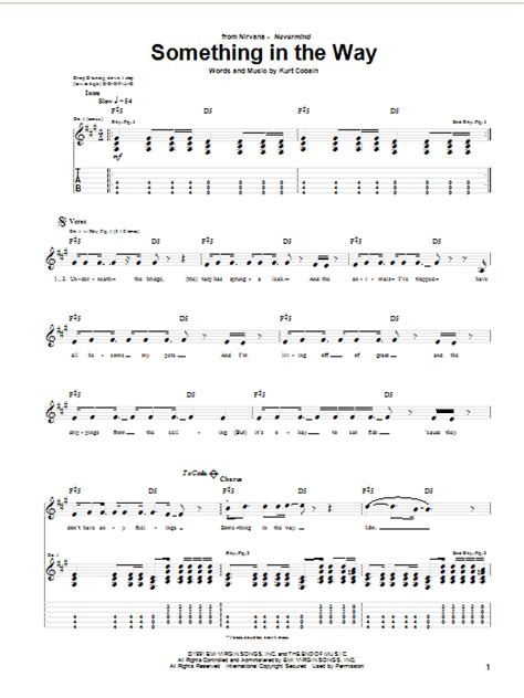 Nirvana 'Something In The Way' Sheet Music and Printable PDF Music Notes