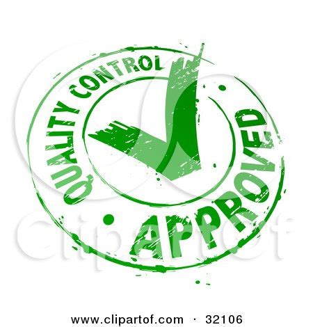 Clipart Illustration of a Quality Control Approved Stamp Of A Green Check Mark In A Circle, On A ...