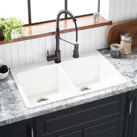 33" Totten Double-Bowl Granite Composite Drop-In Kitchen Sink - White ...