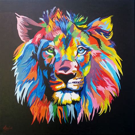 Elizabeth Künsting - León de colores POP ART acrílico sobre tela de 70 x 70 cms (réplica libre ...