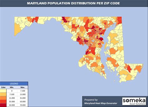 Maryland Zip Code Map and Population List in Excel