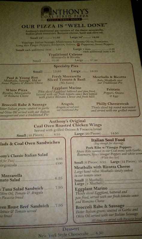 Anthony's Coal Fired Pizza Menu - Urbanspoon/Zomato