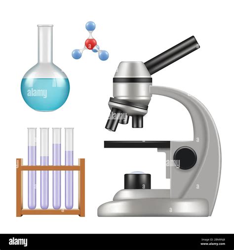 Science equipment. Microscope scientific chemical laboratory items ...