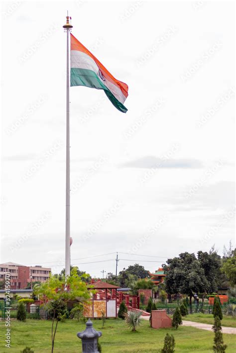 Low angle shot of Indian flag hoisting in a park in India. Patriotism ...