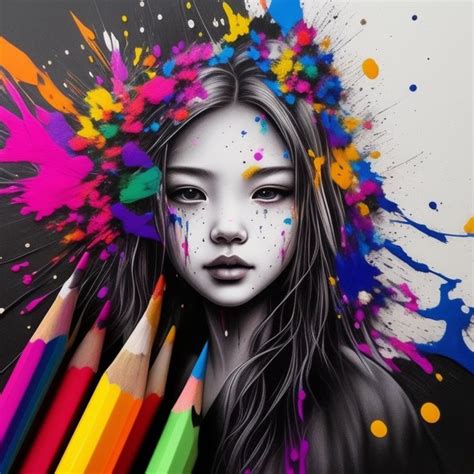 Delusional: Create a colorful pencil drawing of a Blonde Girl with ...