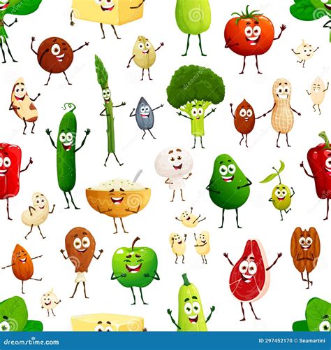 Cartoon Keto Diet Food Characters Seamless Pattern Stock Illustration - Illustration of ...