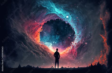 Human and infinite universe, cosmic digital art Stock Illustration | Adobe Stock