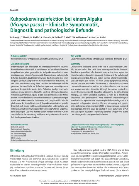 (PDF) [Cowpox virus infection in an alpaca (Vicugna pacos) - clinical ...