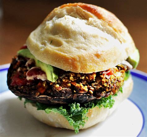 Vegan Stuffed Portobello Burger With Black Bean & Quinoa