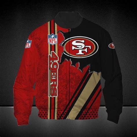 NFL San Francisco 49ers Red Black Logo In Heart Bomber Jacket - Bluefink