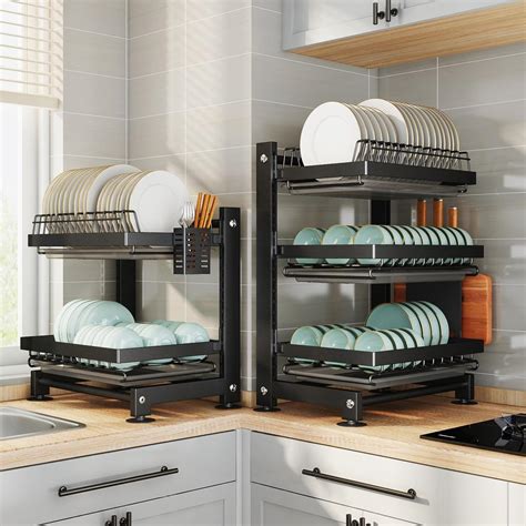 Cheap 2/3 Tier Kitchen Dish Drying Rack Countertop Dish Storage Rack ...