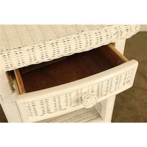 Vintage White Wicker Nightstand | Chairish