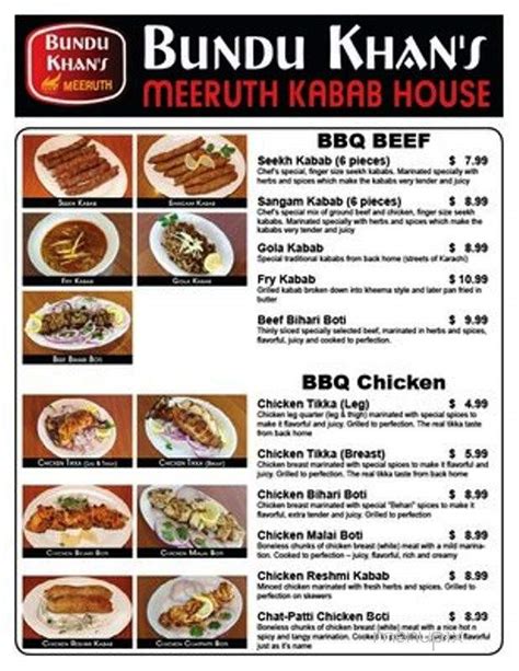 Menu of Bundu Khan's Meeruth Kabab House in Norcross, GA 30093