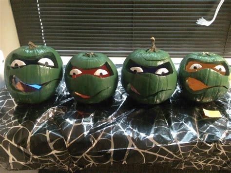 Teenage Mutant Ninja Turtle Pumpkins! We painted the back of the inside ...