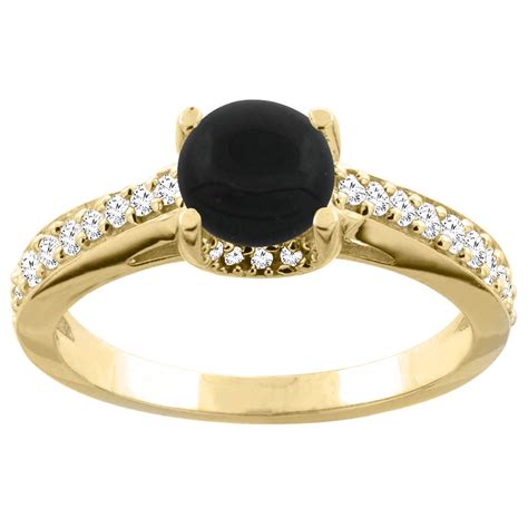 Piera - 14K Yellow Gold Natural Black Onyx Ring Round 6mm Diamond Accents 1/4 inch wide, size 6 ...