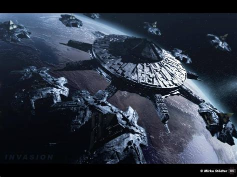 Stargate SG1 Goa'uld Ha’tak Fleet surrounding a Anubis mothership by Mirko | Stargate ships ...