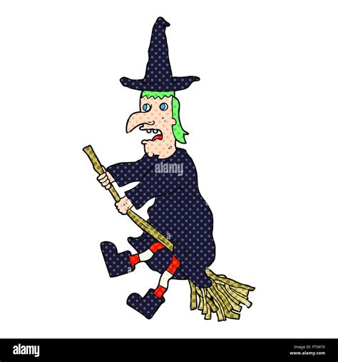 freehand drawn cartoon witch flying on broom Stock Vector Image & Art ...