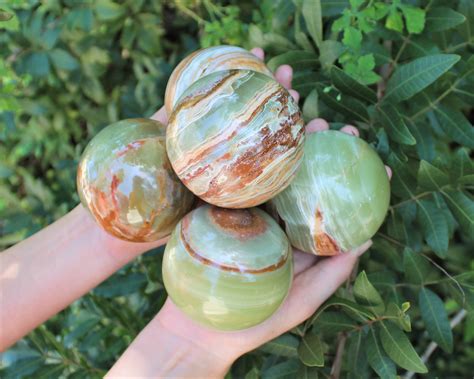 LARGE Green Onyx Crystal Sphere with Stand, 3 Crystal Sphere ('A' Grade, Onyx Sphere, Green Onyx ...