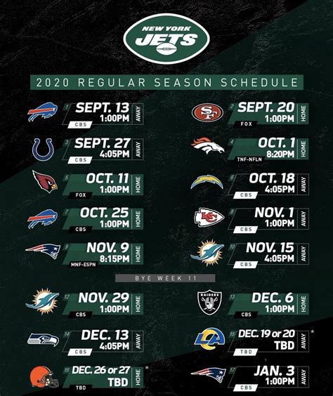 2020 NY Jets Season Schedule