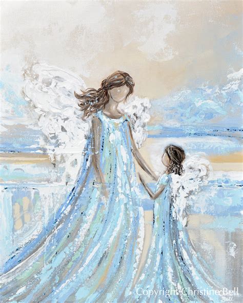 ORIGINAL Angel Painting Mother Child Guardian Angel Spiritual Wall Art – Contemporary Art by ...