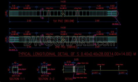 159. Cad Drawing Of Reinforced Concrete Square Pile Details For Download