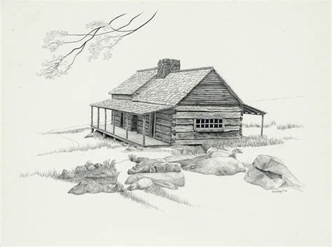 Mountain Cabin Drawing by Nancy Hilgert | Mountain drawing, Cottage drawing, House drawing