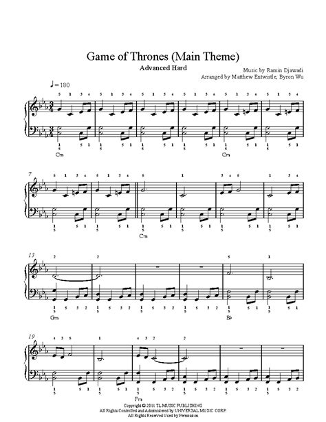 Game of Thrones Main Theme by Ramin Djawadi Sheet Music & Lesson ...