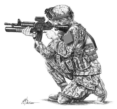 U.S.Marine Training drawing Drawing by Murphy Elliott