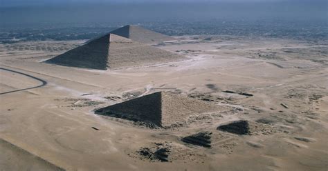 An aerial view of The Great Pyramids of Giza, Egypt. Photographer ...
