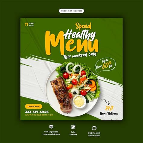 Free PSD | Food menu and restaurant social media banner template