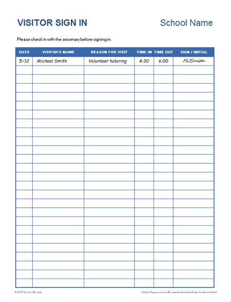 Sign-In Sheet Template Database