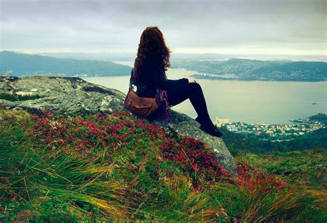 Wallpaper : mountainous landforms, nature, sky, mountain, beauty, hill, grass, girl, rock, tree ...